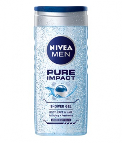 Nivea гель для душа+шампунь для мужчин 250мл Pure Impact с микрочастицами